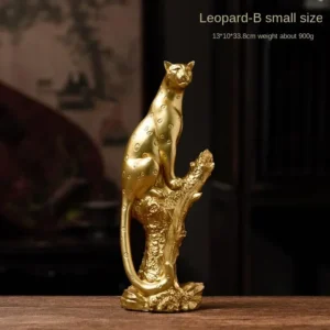Estátua de Leopardo Dourado em Resina para Decoração de Casa - Modelo B