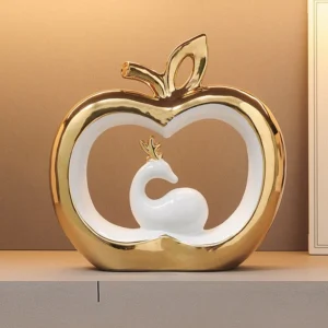 Enfeite de Maçã em Cerâmica para Decoração Criativa de Casa - Ouro Branco, 20x6.5x20cm