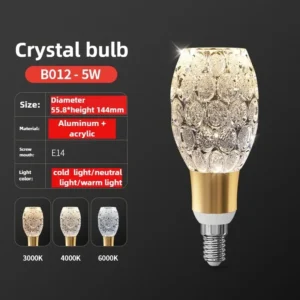 Lâmpada de Cristal LED E27/E14 - Brilho Quente e Frio para Casa