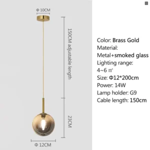 Luminária Pendente Moderna de LED com Bola de Vidro Branca e Cinza Fumê