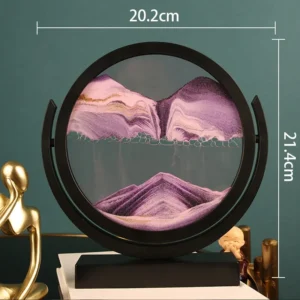 Ampulheta 3D de Vidro Dinâmica para Decoração e Presentes - Roxo com Moldura Preta