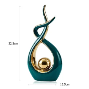 Escultura de Cerâmica Abstrata Dourada para Decoração Moderna - Verde Alto