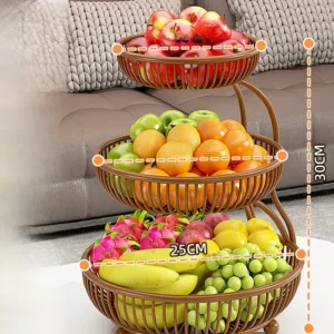 Cesto de Frutas Multicamadas em Ferro - Organizador de Mesa Elegante - Bandeja de Frutas de Três Camadas Pequena e Escalonada Usada para Café