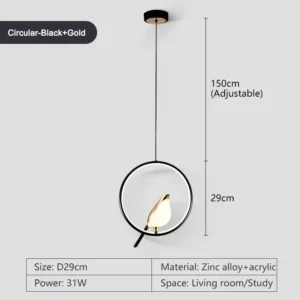 Luminária Pendente LED Rotativa para Quarto - Ouro e Prata