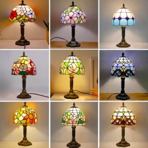 Candeeiro de Mesa Tiffany Retrô em Vidro Decorativo