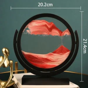 Ampulheta 3D de Vidro Dinâmica para Decoração e Presentes - Vermelho com Moldura Preta