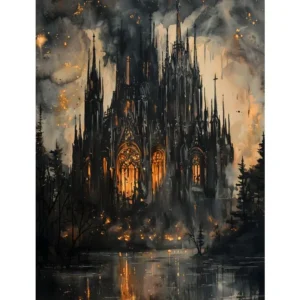 Pintura em Tela Gótica com Corvo e Coruja - Decoração Clássica
