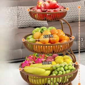 Cesto de Frutas Multicamadas em Ferro - Organizador de Mesa Elegante - Bandeja de Frutas de Três Camadas Usada para Café