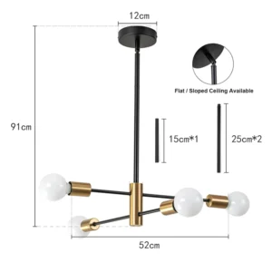 Lustre Sputnik Moderno Preto com 4, 6 ou 8 Luzes para Teto