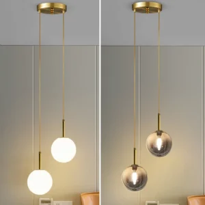 Luminária Pendente Moderna de LED com Bola de Vidro Branca e Cinza Fumê