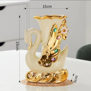 Vaso de Cerâmica Dourado em Formato de Cisne para Decoração - Modelo B