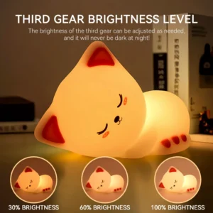 Luz Noturna de Gato Sonolento com Controle de Toque - Decoração Charmosa