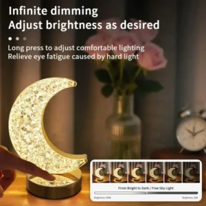Luminária Noturna de Cristal em Forma de Lua com Toque Dimmer