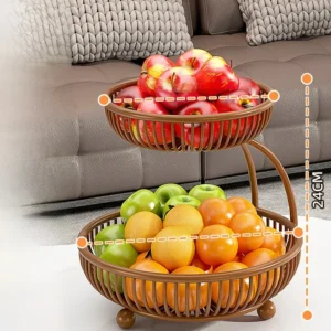 Cesto de Frutas Multicamadas em Ferro - Organizador de Mesa Elegante - Bandeja de Frutas Pequena de Duas Camadas para Café Usado