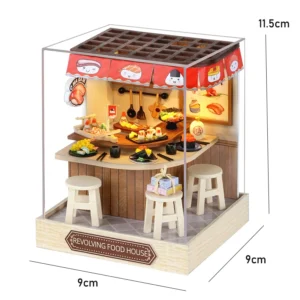 Mini Casa de Boneca Gatinho 3D - Quebra-Cabeça Criativo em Madeira - QT-088 com tampa