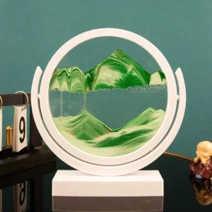 Ampulheta 3D de Vidro Dinâmica para Decoração e Presentes - Verde com Moldura Branca