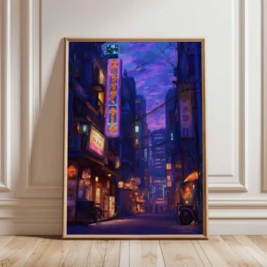 Pôster Neon de Rua de Tóquio - Arte Cyberpunk para Decoração