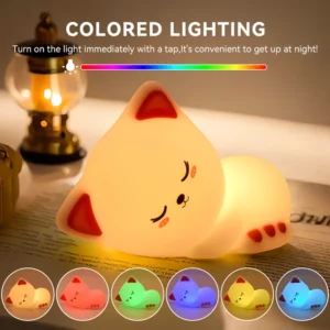 Luz Noturna de Gato Sonolento com Controle de Toque - Decoração Charmosa