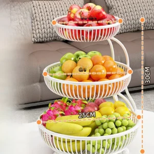 Cesto de Frutas Multicamadas em Ferro - Organizador de Mesa Elegante - Branco de Alta Qualidade - Pequeno de Três Camadas - Expositor de Frutas Escalonado