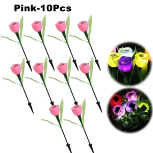 Lâmpada Solar Tulipa para Jardim - Decoração Externa LED - Rosa-10PCS