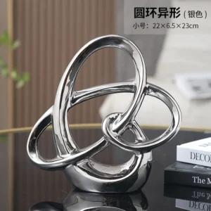 Escultura Decorativa em Resina - Ornamento em Forma de Anel para Decoração - prata pequena