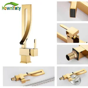 Torneira Misturadora Dourada para Banheiro com Rotação 360°