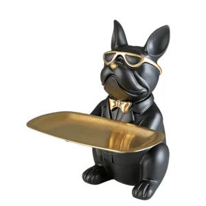 Estátua de Bulldog Multifuncional com Bandeja para Decoração - Modelo 2