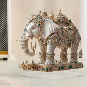 Decoração de Mesa em Acrílico com Elefante e Joias Indianas - Presente Ideal