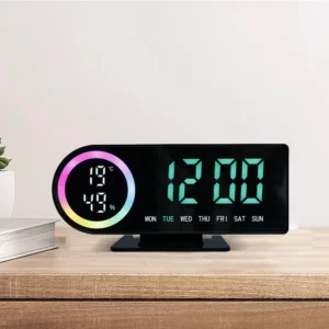 Despertador Digital LED com Temperatura e Alarme Duplo - 7 Cores - Branco Verde