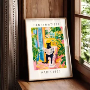 Pôster Gato Preto para Banheiro - Decoração Engraçada e Tropical