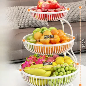 Cesto de Frutas Multicamadas em Ferro - Organizador de Mesa Elegante - Branco de Alta Qualidade - Grande de Três Camadas - Expositor de Frutas Escalonado