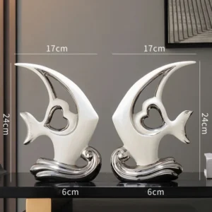 Estátua Decorativa em Cerâmica de Peixe para Escritório e Casa - Modelo 10 - 2 Peças