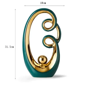 Escultura de Cerâmica Abstrata Dourada para Decoração Moderna - B-Verde