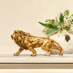 Estátua de Leão Dourado em Resina para Decoração de Casa e Escritório