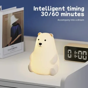 Luz Noturna de Silicone LED Unicórnio Recarregável para Crianças - Urso Polar