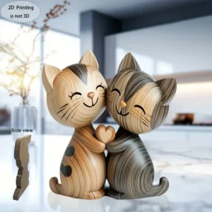 Escultura de Gato e Coelho de Madeira - Decoração Charmosa para Casa