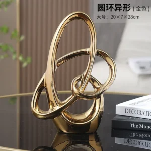 Escultura Decorativa em Resina - Ornamento em Forma de Anel para Decoração - ouro grande