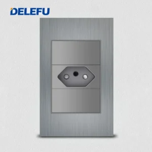 Painel de Alumínio Escovado Cinza para Tomada de Parede 10A 20A - Brasil, Universal