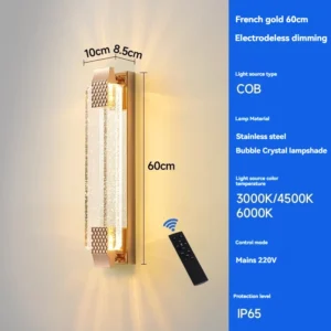 Luminária de Parede LED à Prova d'Água com Cristal - Ideal para Jardim e Varanda