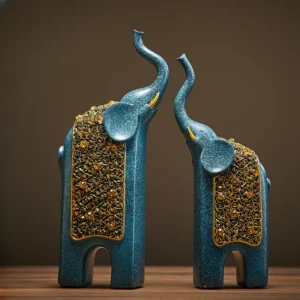 Elefante Decorativo de Resina Retro para Home Office e Sala de Estar - Azul