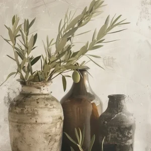 Quadro Decorativo Abstrato de Oliveira e Limão para Sala e Quarto