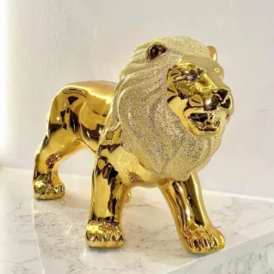 Estátua Decorativa de Cerâmica Leão Dourado 35CM para Casa