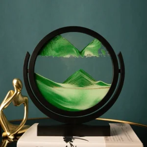 Ampulheta 3D de Vidro Dinâmica para Decoração e Presentes - Verde com Moldura Preta