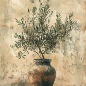 Quadro Decorativo Abstrato de Oliveira e Limão para Sala e Quarto