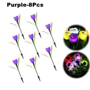 Lâmpada Solar Tulipa para Jardim - Decoração Externa LED - Roxo-8PCS