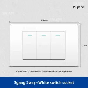 Interruptor de Parede 3 Gangues 2 Way Cinza Preto Branco Ouro