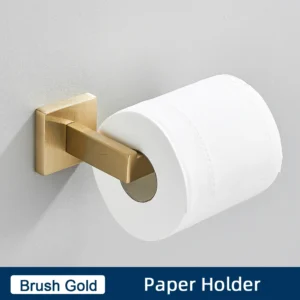 Conjunto de Acessórios para Banheiro em Aço Inoxidável - Preto e Dourado - Suporte de Papel Dourado Escovado