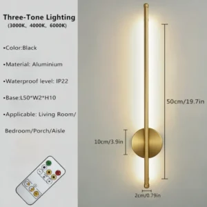Luminária de Parede Magnética Recarregável LED - Preto e Dourado