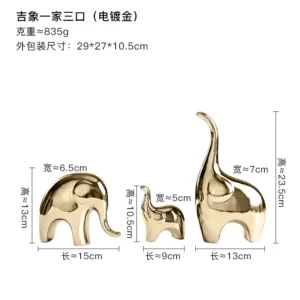 Estatueta de Elefante em Cerâmica Prata para Decoração de Casa - Modelo 1