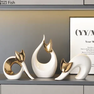 Estátua de Gato em Cerâmica para Decoração Moderna de Mesa